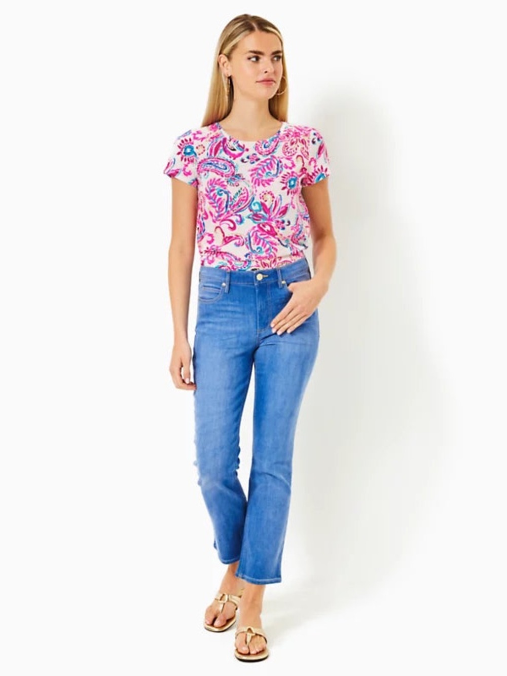 Lilly Pulitzer Pink & Turquoise Paisley Short-Sleeve Top - Picture 4 of 14